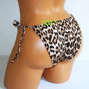 Victoria Secret Swim Side Tie Cheeky Bottom MEDIUM Leopard Black Tan nwt